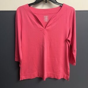 L.L. Bean Women's Pima Cotton‎ Tunic, Three-Quarter-Sleeve Splitneck Pink Large